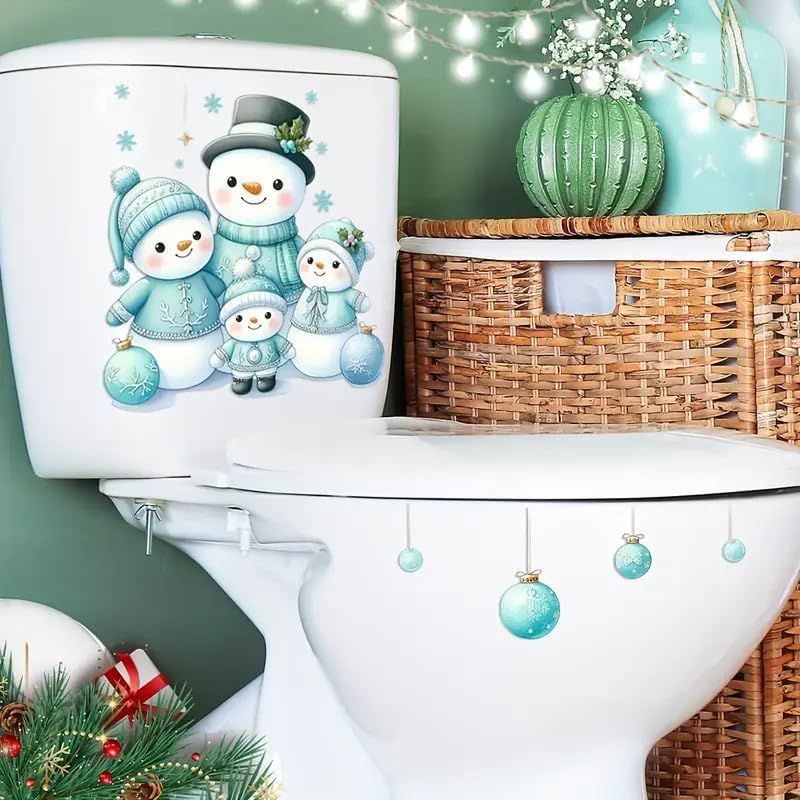 DIDOSOFT Christmas Snowman Family Toilet Cover Sticker Decals,Fish Bird Flower Leaf Waterproof Toilet Lid Tank Seat Decals Cistern Self-Adhesive Bathroom Wall Sticker - Image 2